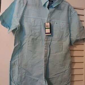 Izod Men’s Light Aqua Short Sleeve Button-Down Shirt